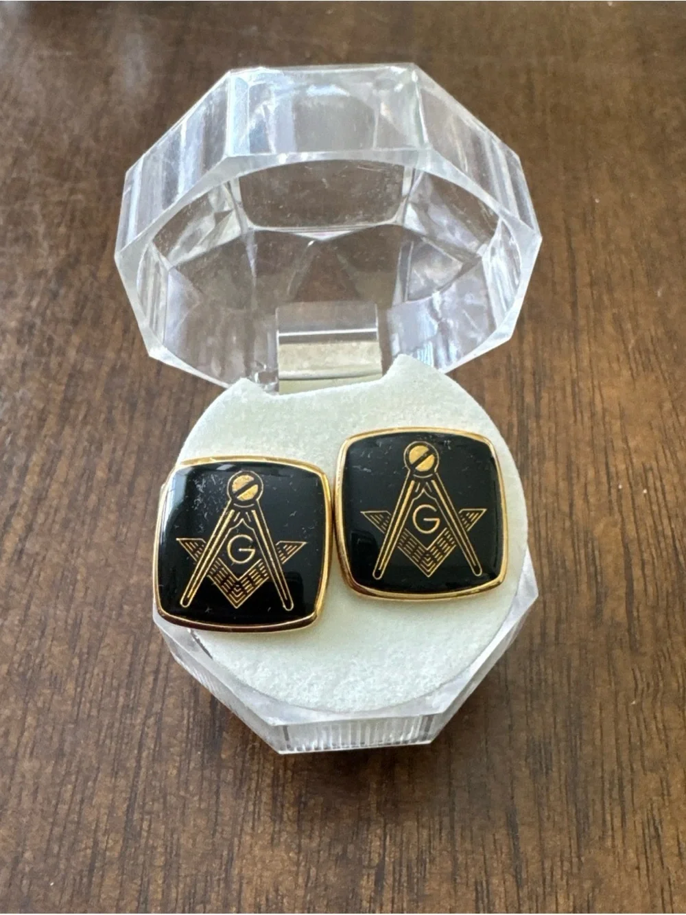 MASON MASONIC CUFFLINKS LINKS COMPASS FREEMASONS MENS Gold tone & Black Square